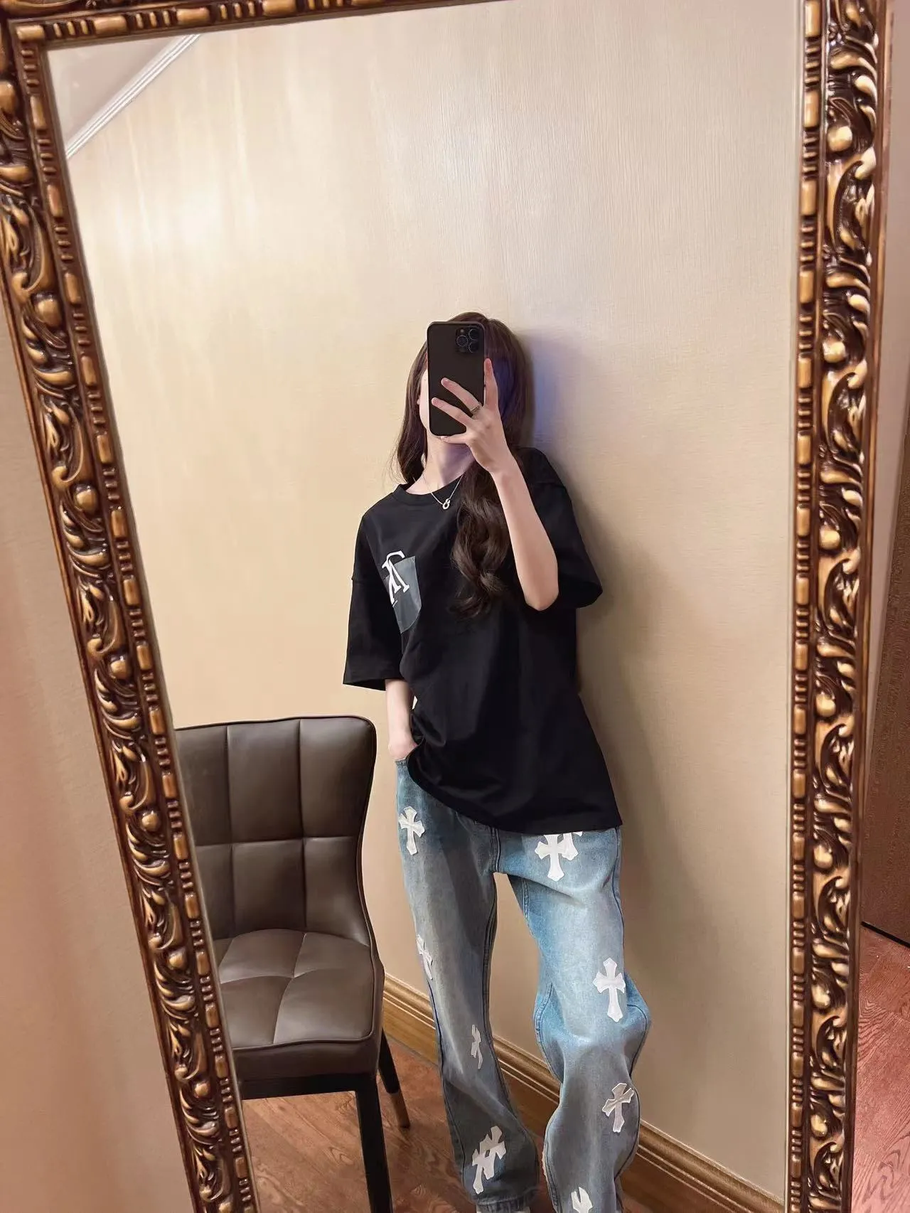 Louis Vuitton/Louis Vuitton 22ss fake pocket letter printed short sleeves